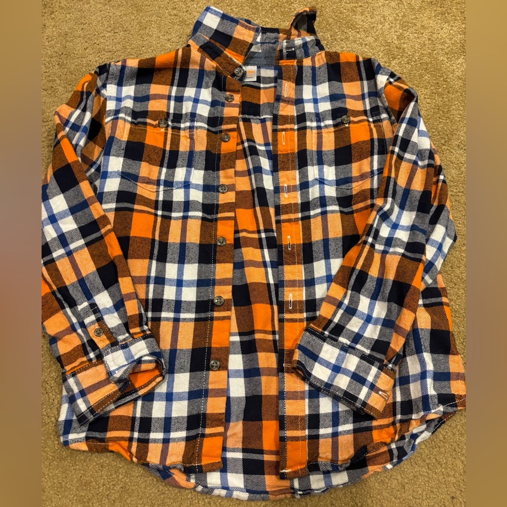 Gymboree boys flannel shirt sz M 7-8 orange and navy plaid